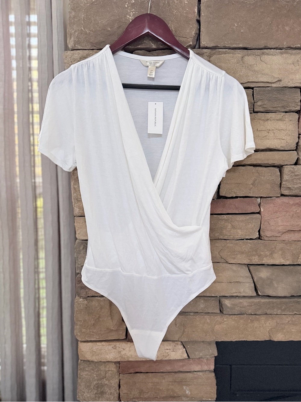 BANANA REPUBLIC White Surplice Bodysuit Top